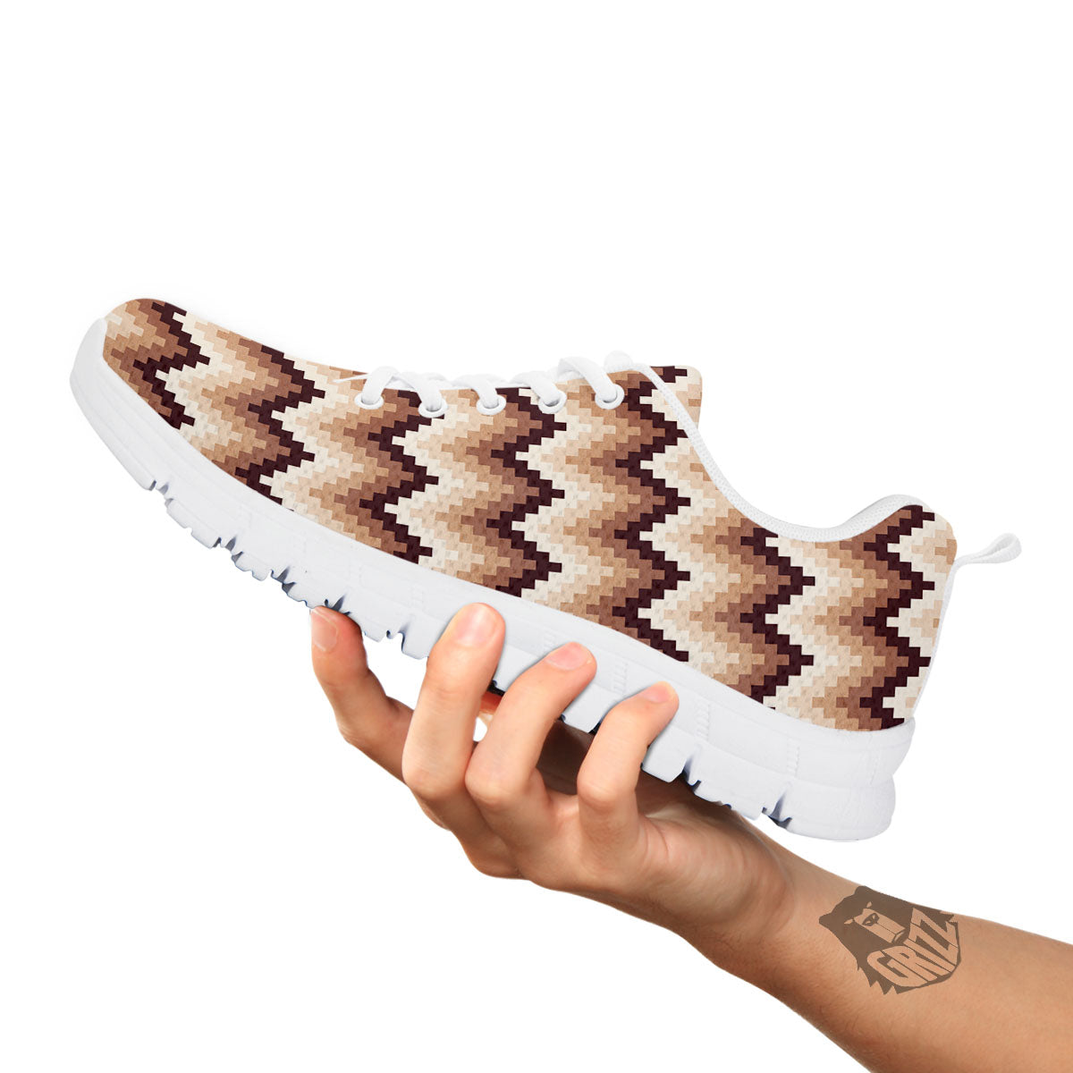 Zigzag Pixel Print Pattern White Sneaker-grizzshop