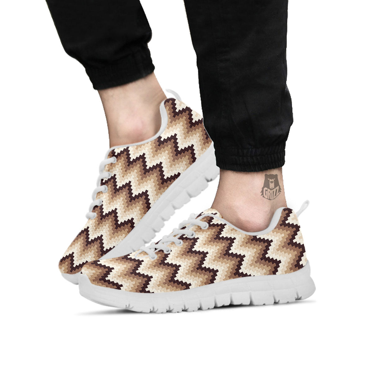 Zigzag Pixel Print Pattern White Sneaker-grizzshop