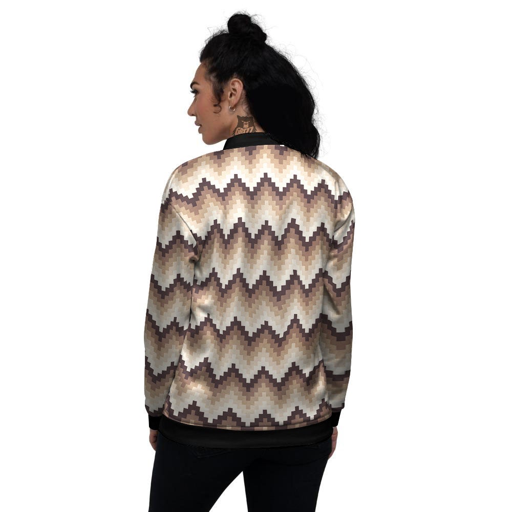 Zigzag Pixel Print Pattern Women's Bomber Jacket-grizzshop