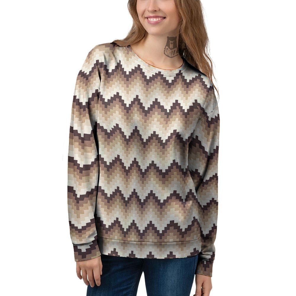 Zigzag Pixel Print Pattern Women's Sweatshirt-grizzshop