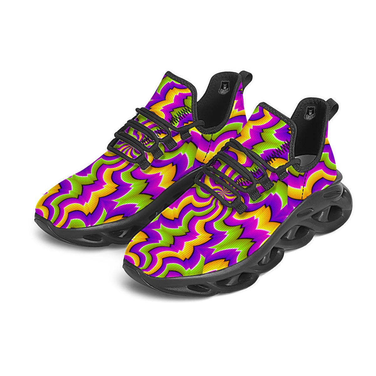 Zigzag Psychedelic Optical illusion Black Running Shoes-grizzshop