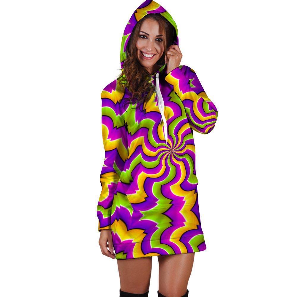 Zigzag Psychedelic Optical illusion Hoodie Dress-grizzshop