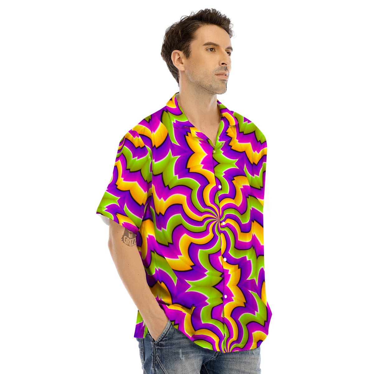 Zigzag Psychedelic Optical illusion Men’s Hawaiian Shirt-grizzshop