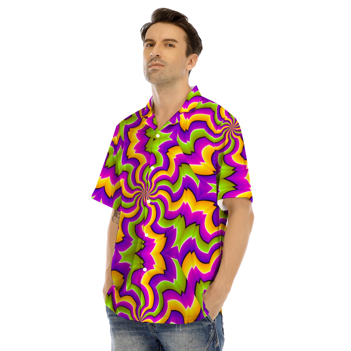 Zigzag Psychedelic Optical illusion Men’s Hawaiian Shirt-grizzshop