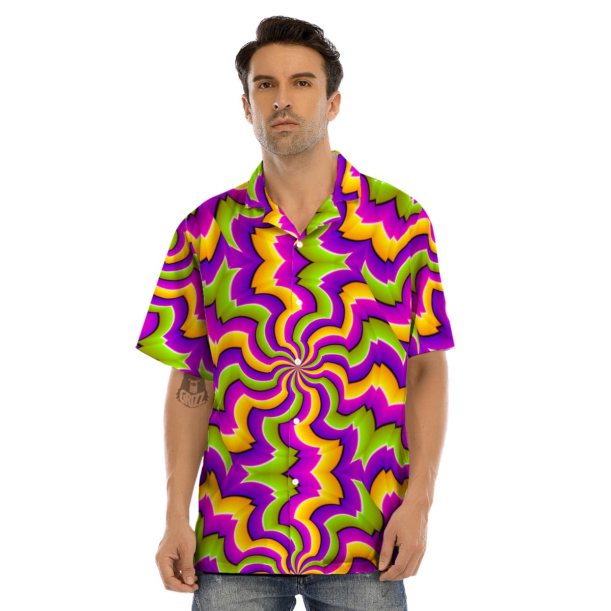 Zigzag Psychedelic Optical illusion Men’s Hawaiian Shirt-grizzshop