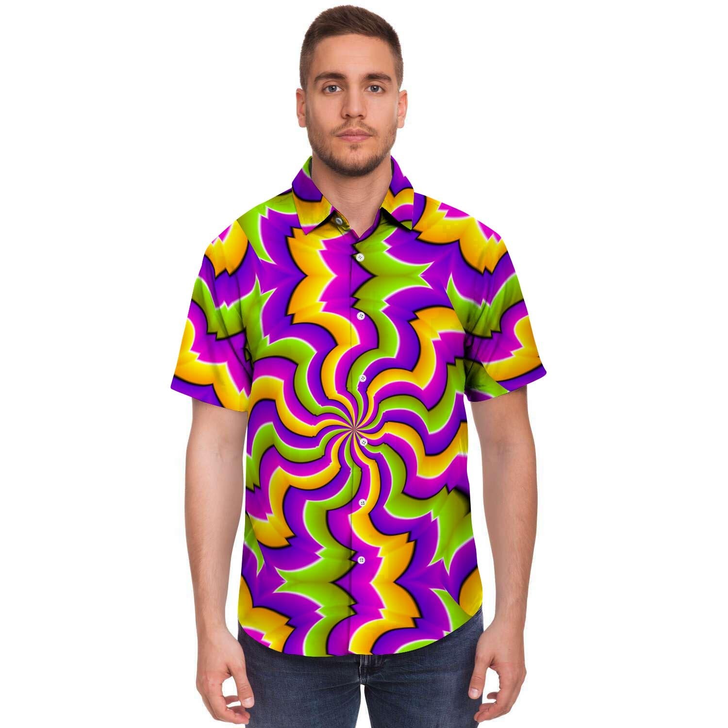 Zigzag Psychedelic Optical illusion Men's Short Sleeve Shirt-grizzshop
