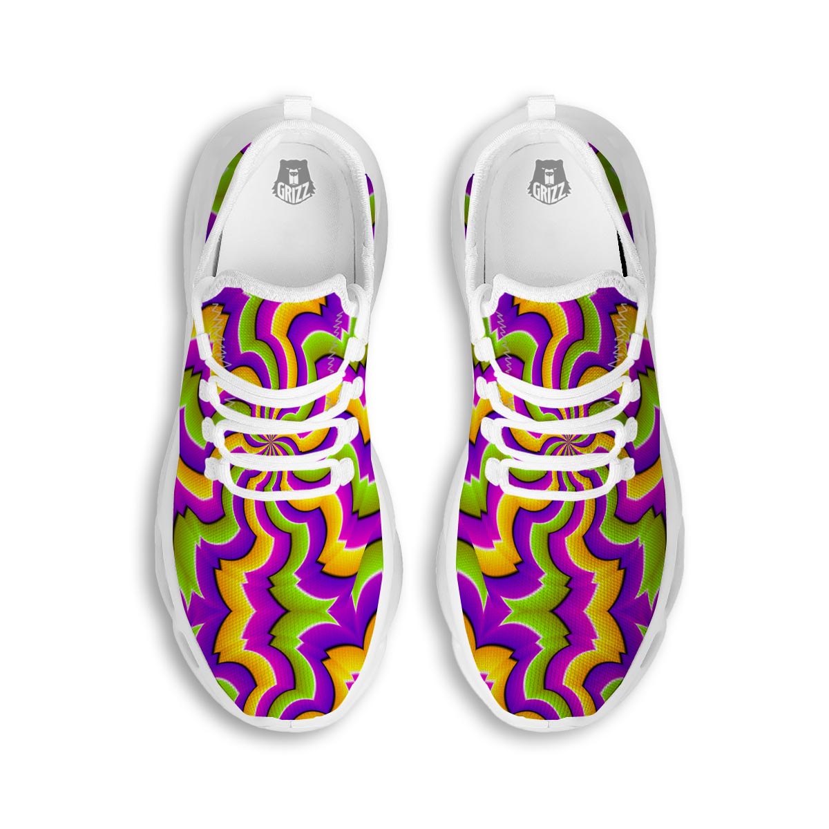 Zigzag Psychedelic Optical illusion White Running Shoes-grizzshop