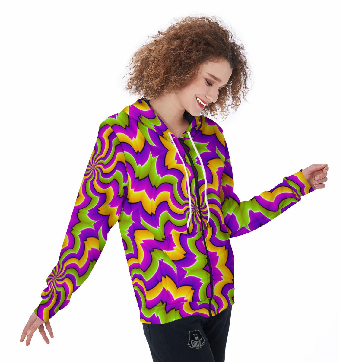 Zigzag Psychedelic Optical illusion Women's Zip Up Hoodie-grizzshop