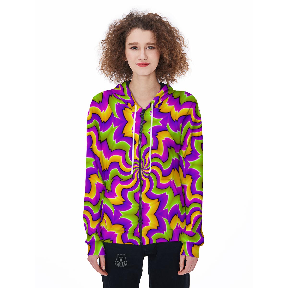 Zigzag Psychedelic Optical illusion Women's Zip Up Hoodie-grizzshop