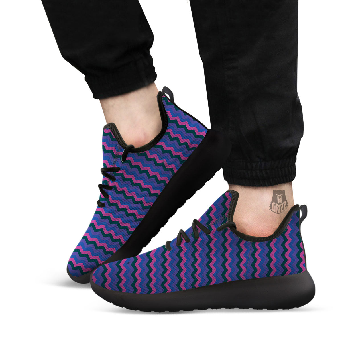 Zigzag Purple And Blue Print Pattern Black Athletic Shoes-grizzshop