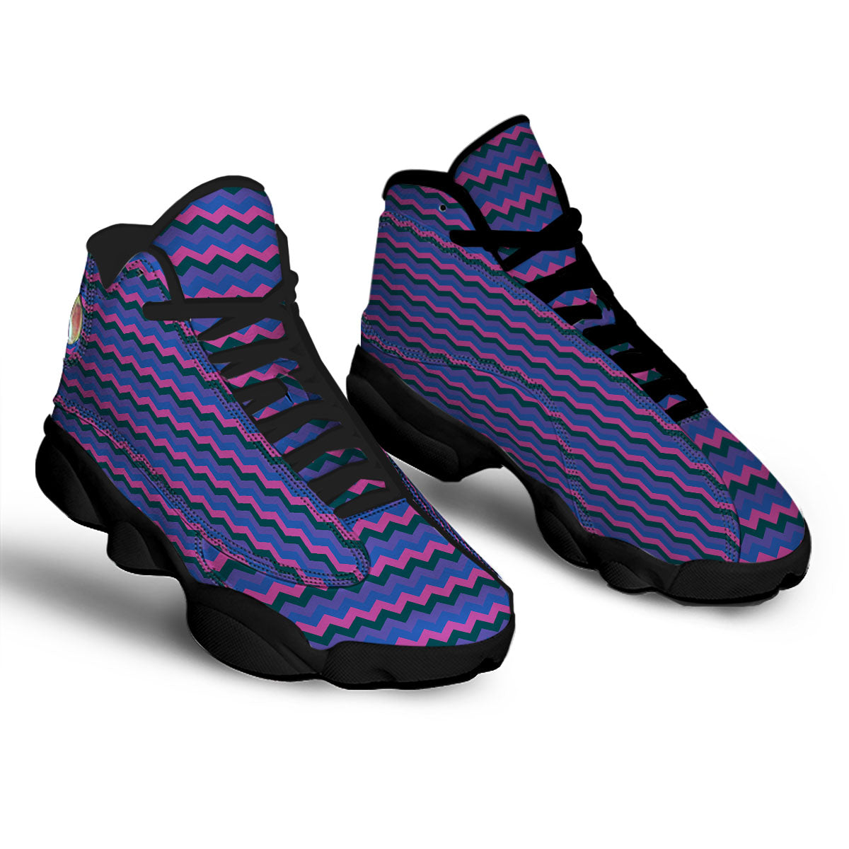 Zigzag Purple And Blue Print Pattern Black Basketball Shoes-grizzshop