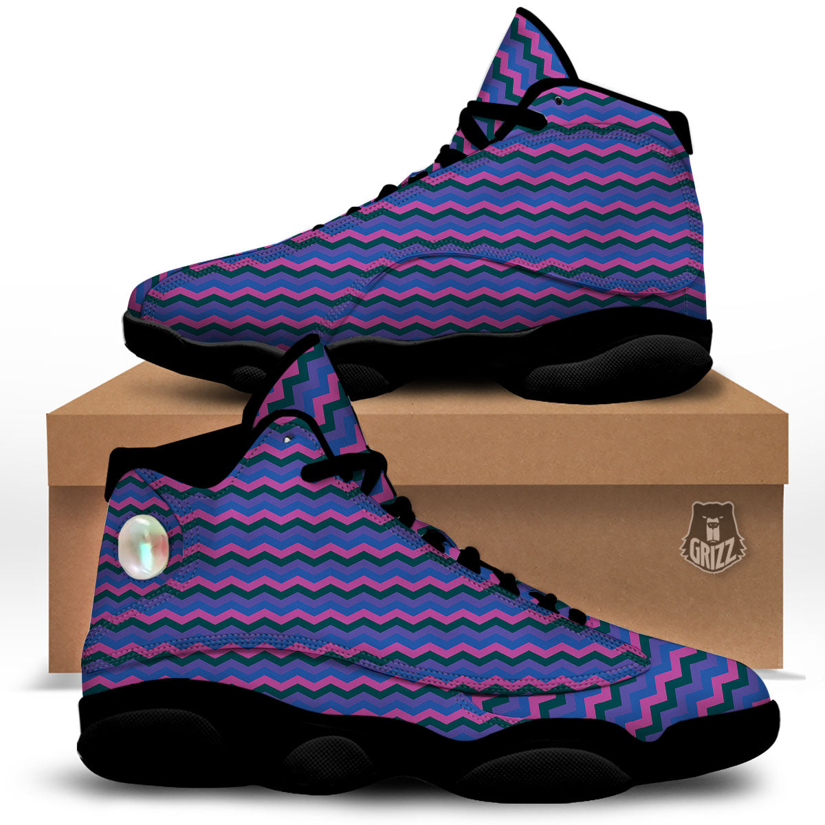 Zigzag Purple And Blue Print Pattern Black Basketball Shoes-grizzshop