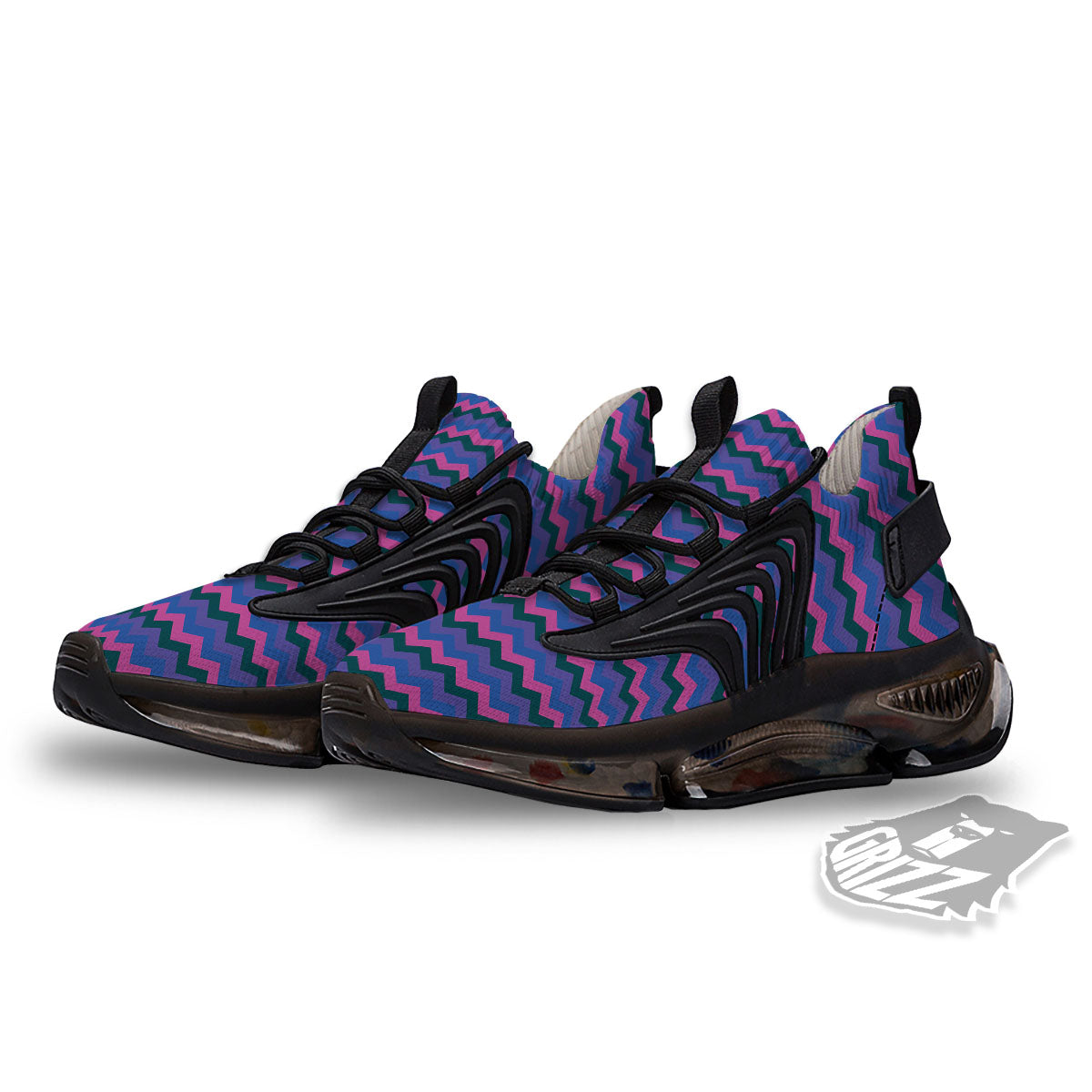 Zigzag Purple And Blue Print Pattern Black Gym Shoes-grizzshop