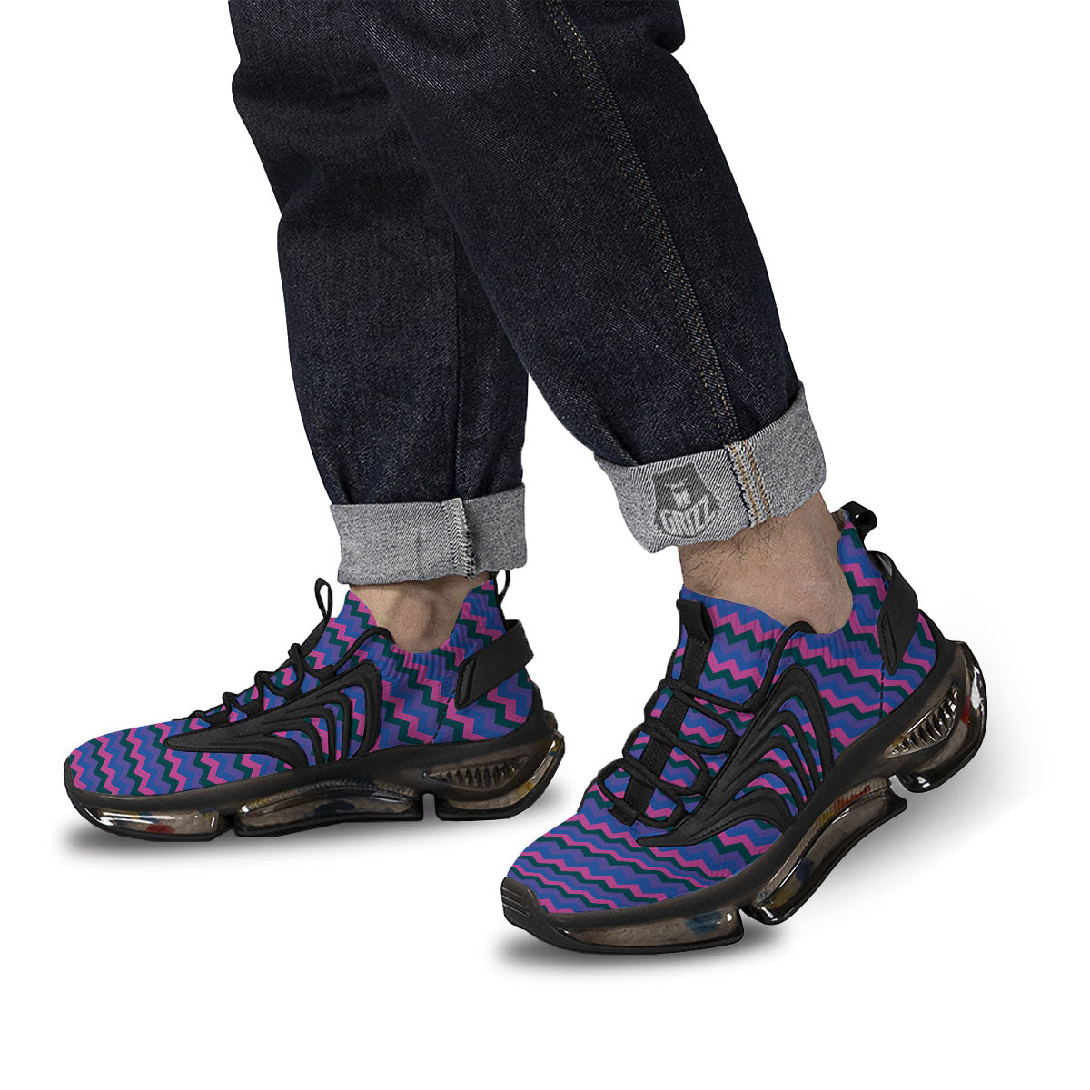 Zigzag Purple And Blue Print Pattern Black Gym Shoes-grizzshop