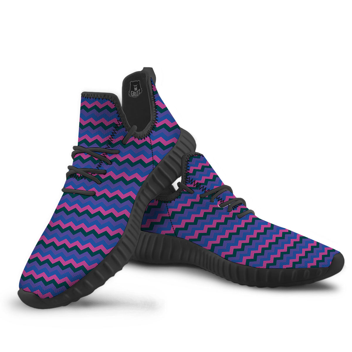 Zigzag Purple And Blue Print Pattern Black Walking Shoes-grizzshop