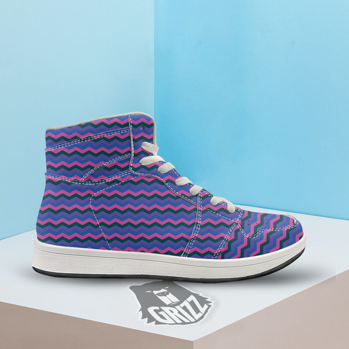Zigzag Purple And Blue Print Pattern High Top Sneakers-grizzshop
