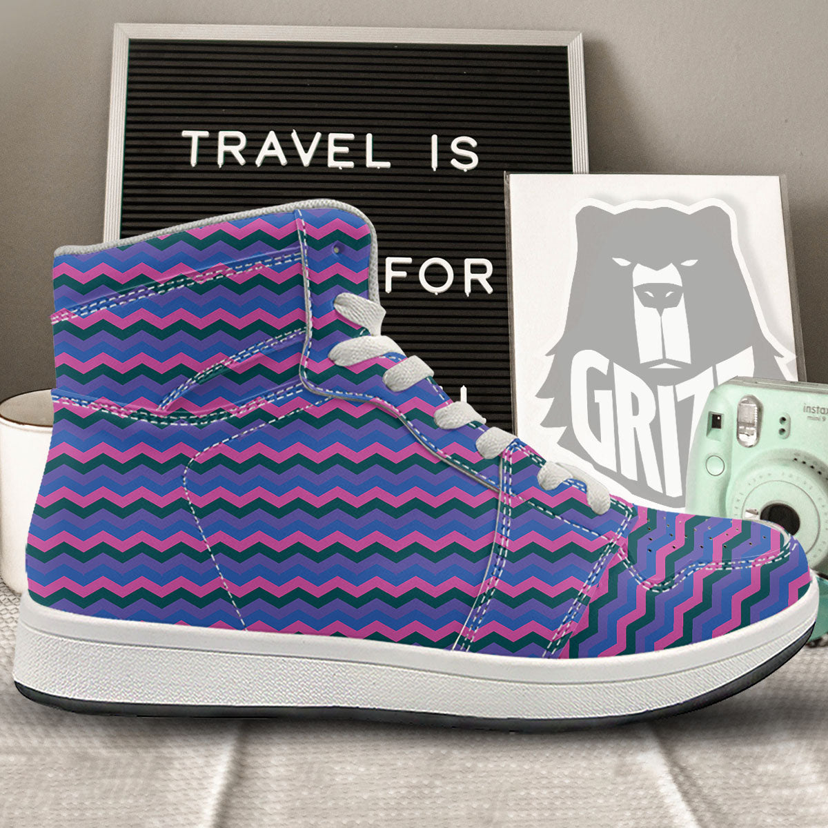 Zigzag Purple And Blue Print Pattern High Top Sneakers-grizzshop