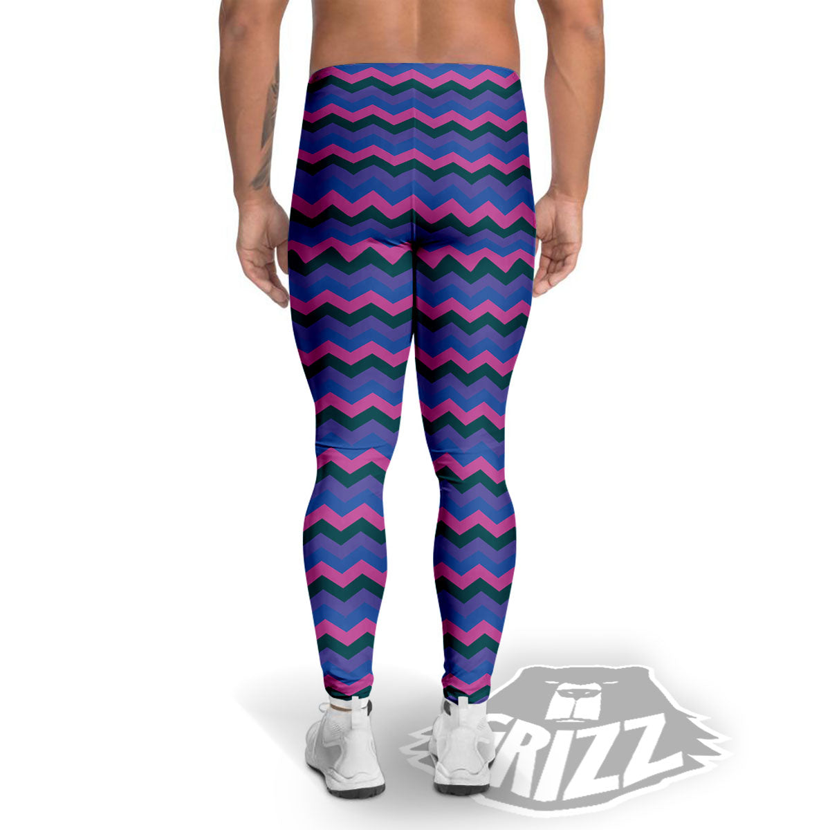 Zigzag Purple And Blue Print Pattern Men's Leggings-grizzshop