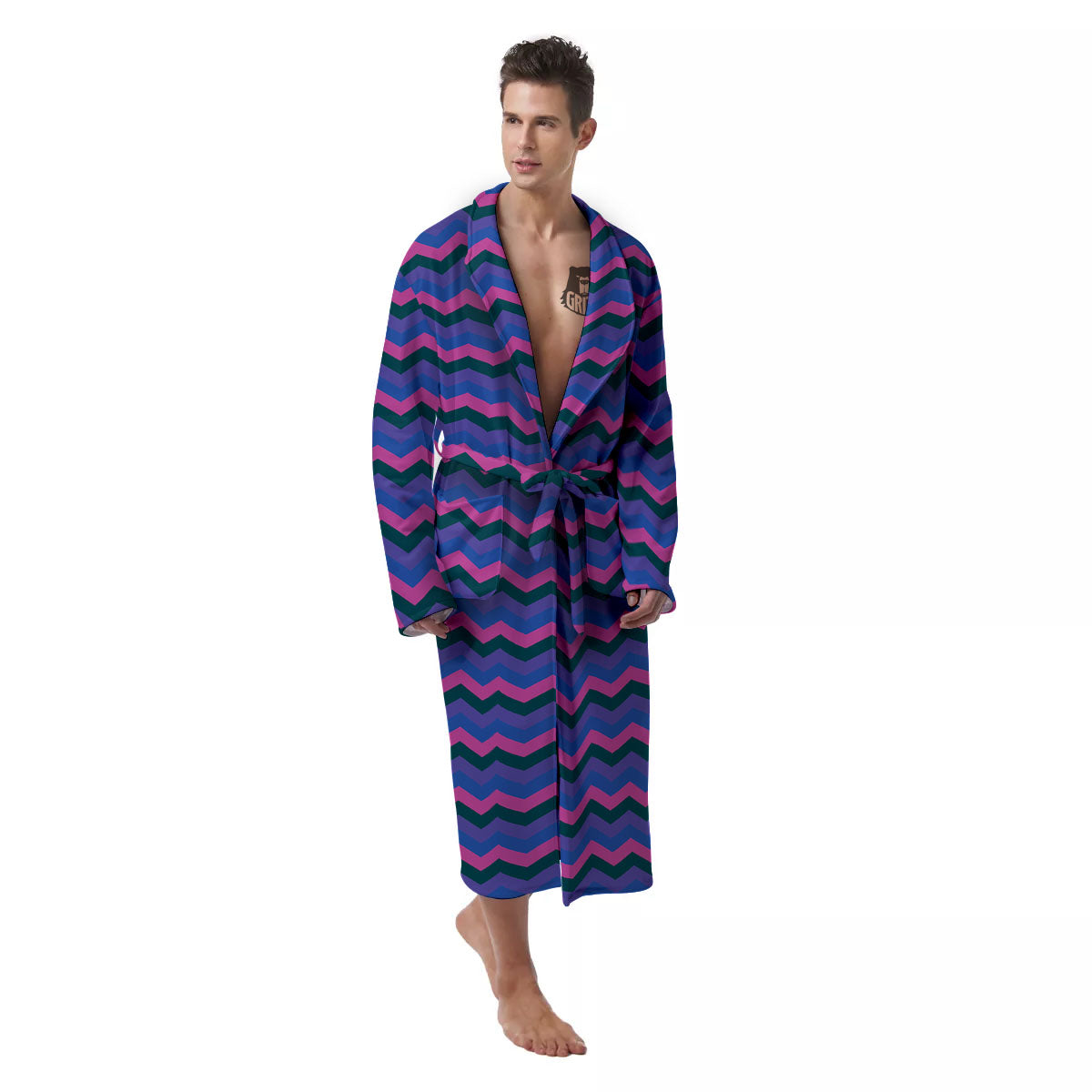 Zigzag Purple And Blue Print Pattern Men's Robe-grizzshop