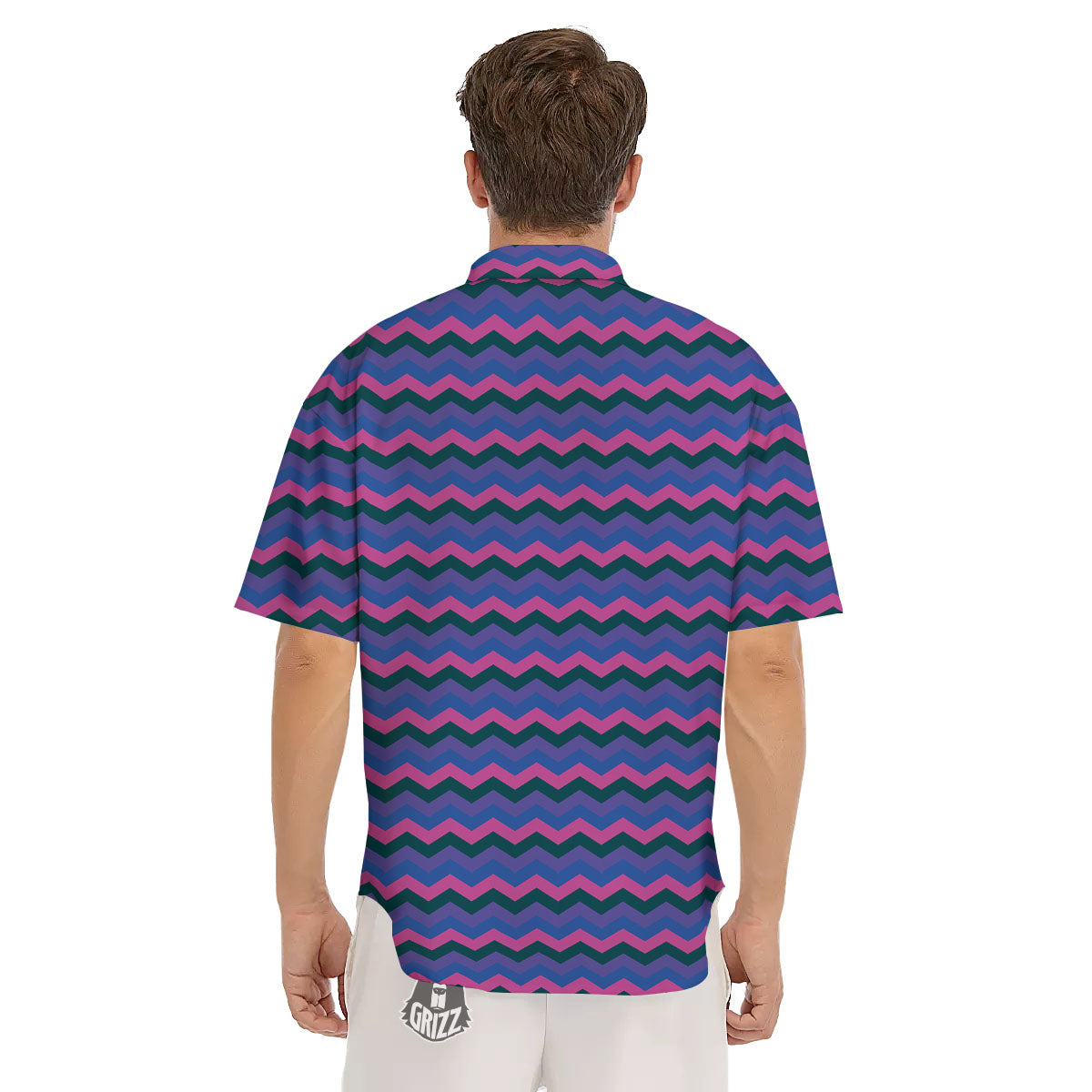 Zigzag Purple And Blue Print Pattern Men's Short Sleeve Shirts-grizzshop