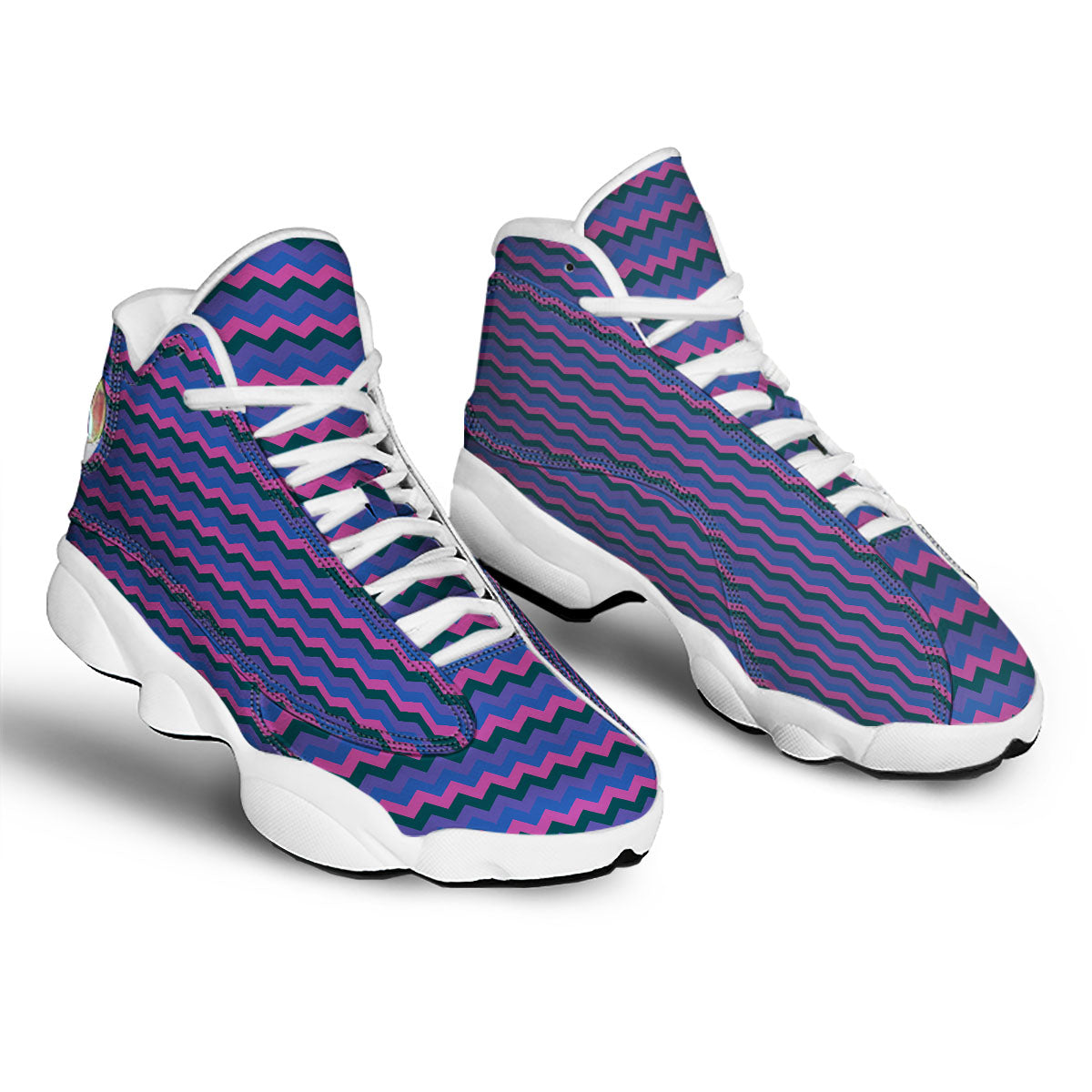 Zigzag Purple And Blue Print Pattern White Basketball Shoes-grizzshop