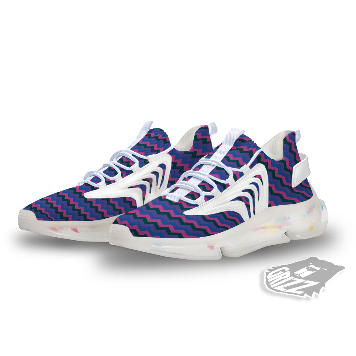 Zigzag Purple And Blue Print Pattern White Gym Shoes-grizzshop