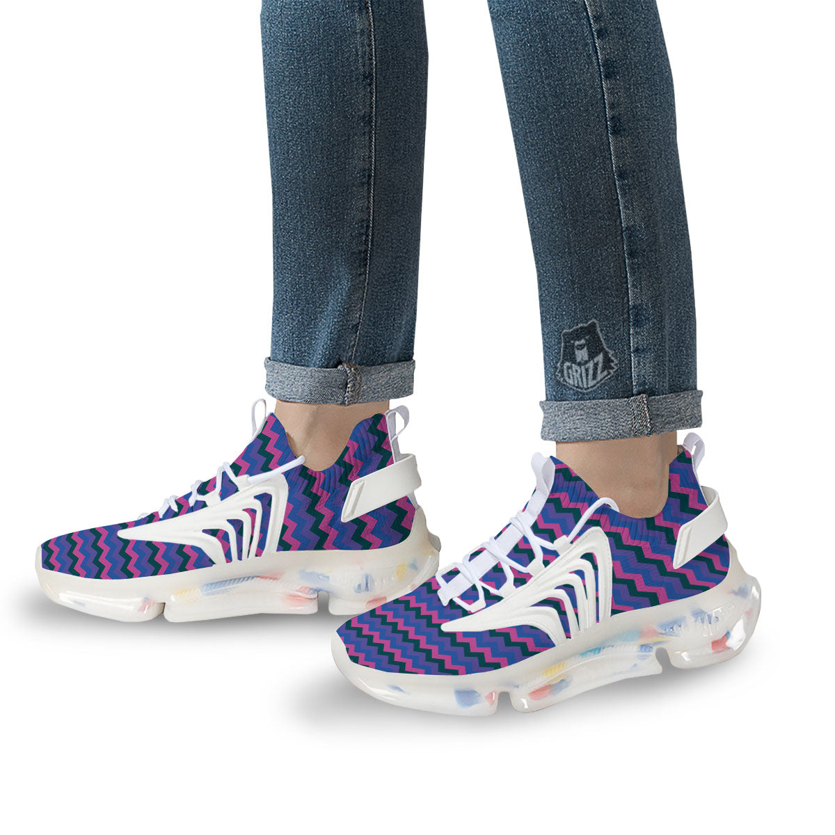 Zigzag Purple And Blue Print Pattern White Gym Shoes-grizzshop