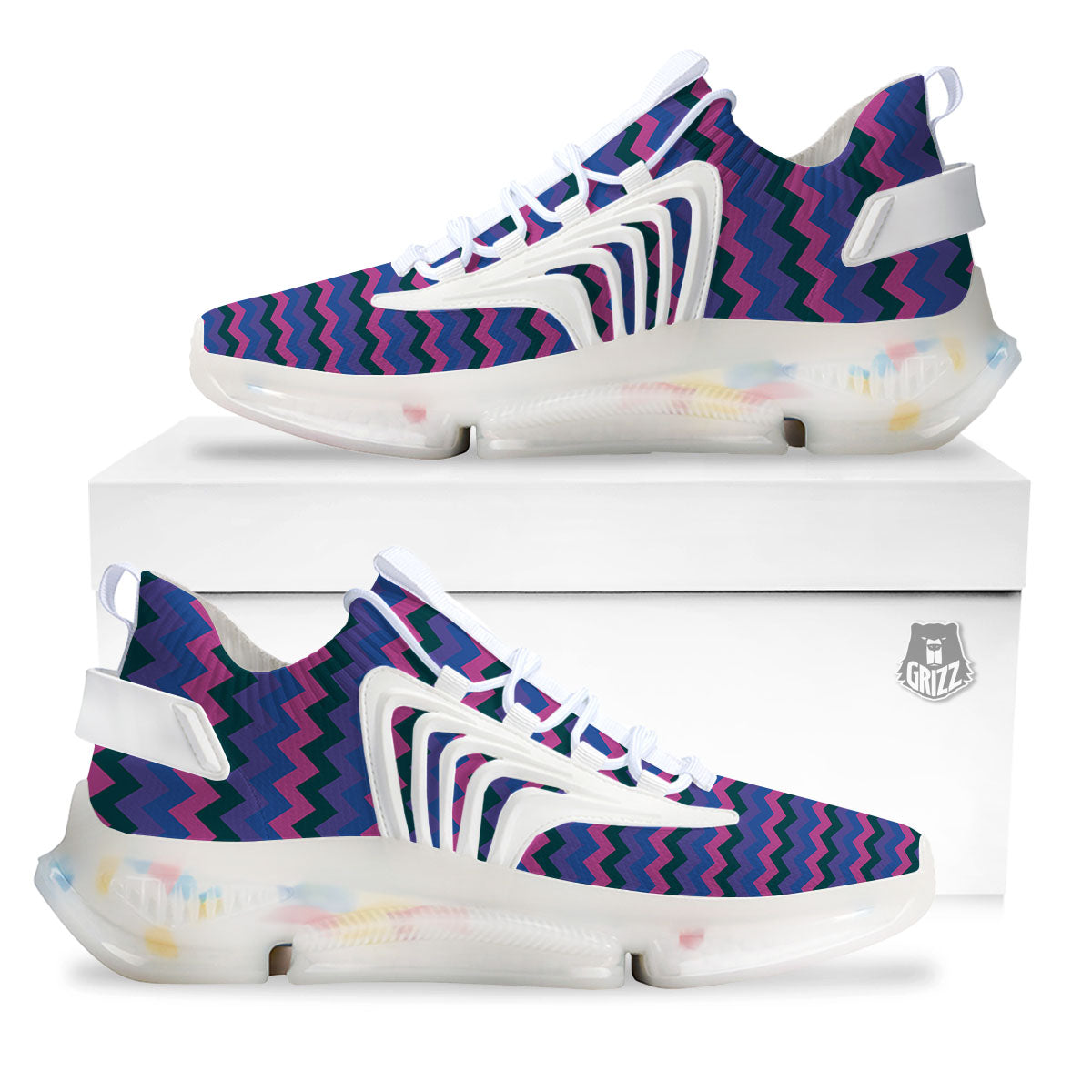 Zigzag Purple And Blue Print Pattern White Gym Shoes-grizzshop