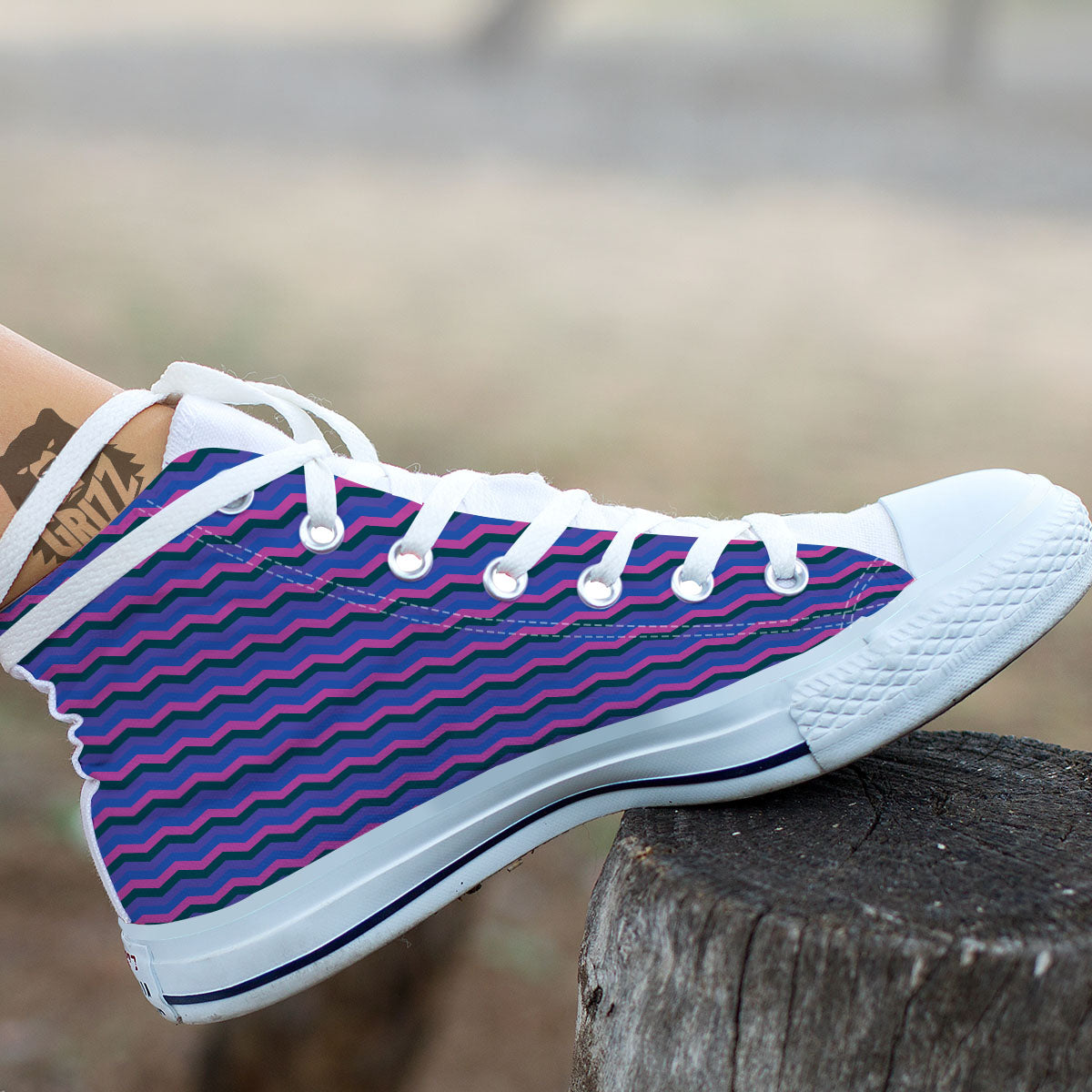 Zigzag Purple And Blue Print Pattern White High Top Shoes-grizzshop