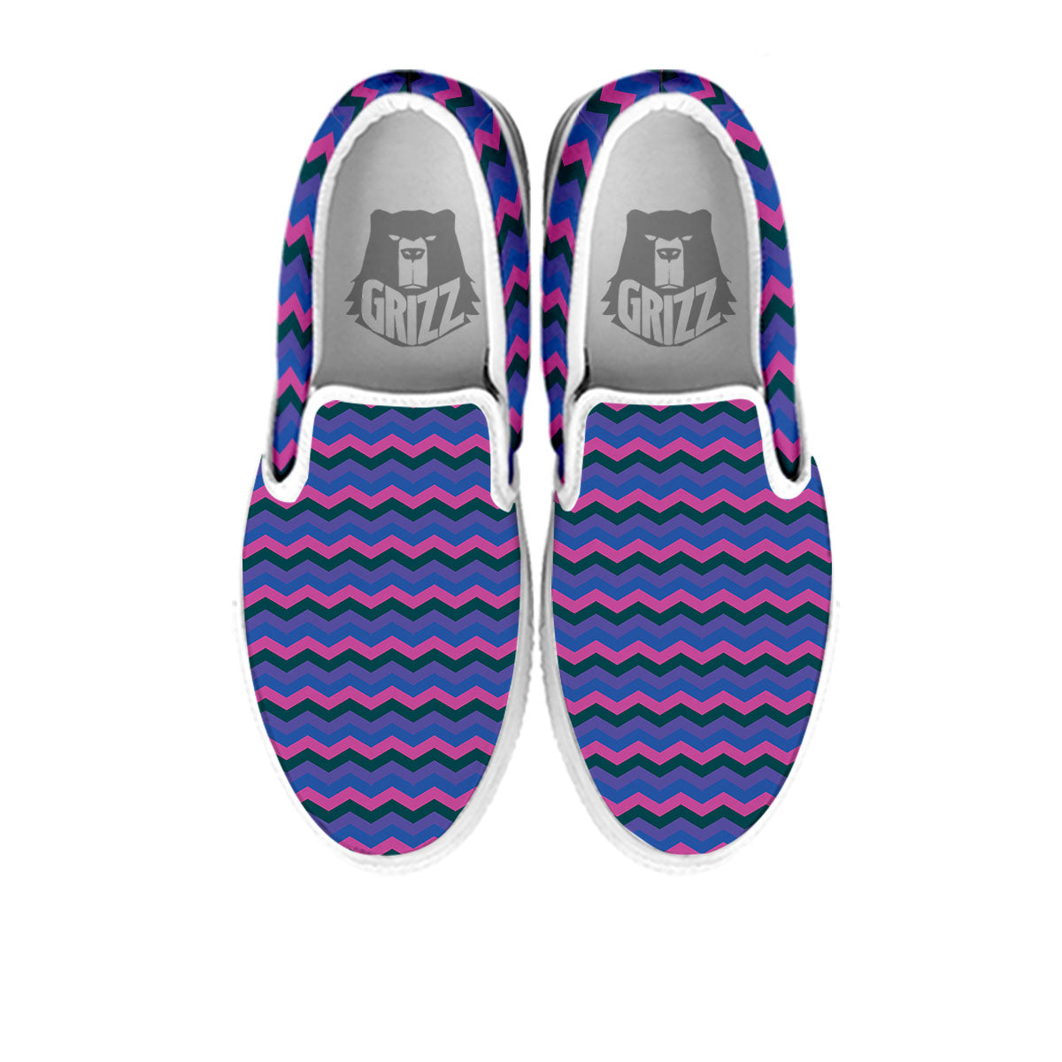 Zigzag Purple And Blue Print Pattern White Slip On Shoes-grizzshop