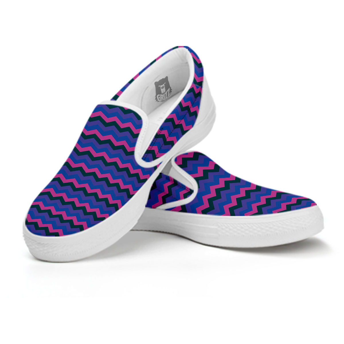 Zigzag Purple And Blue Print Pattern White Slip On Shoes-grizzshop