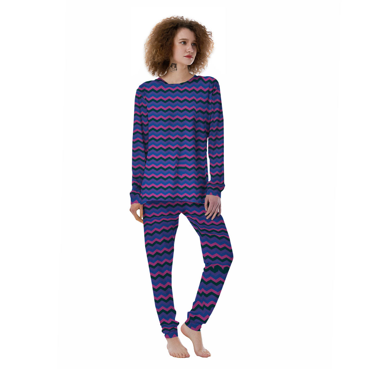 Zigzag Purple And Blue Print Pattern Women's Pajamas-grizzshop