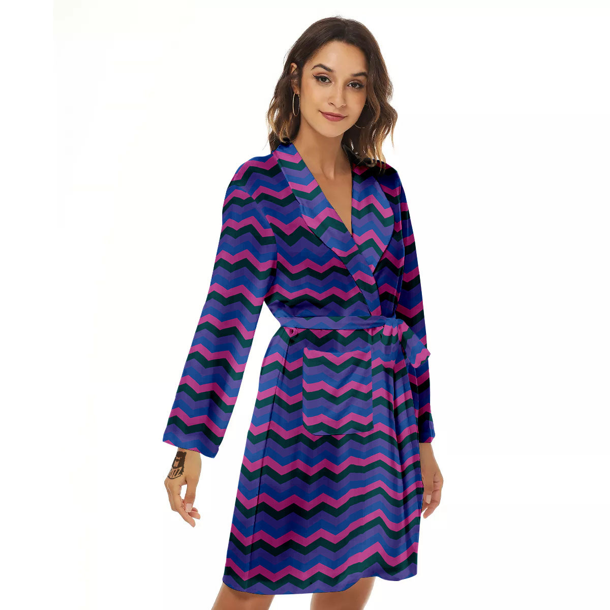 Zigzag Purple And Blue Print Pattern Women's Robe-grizzshop