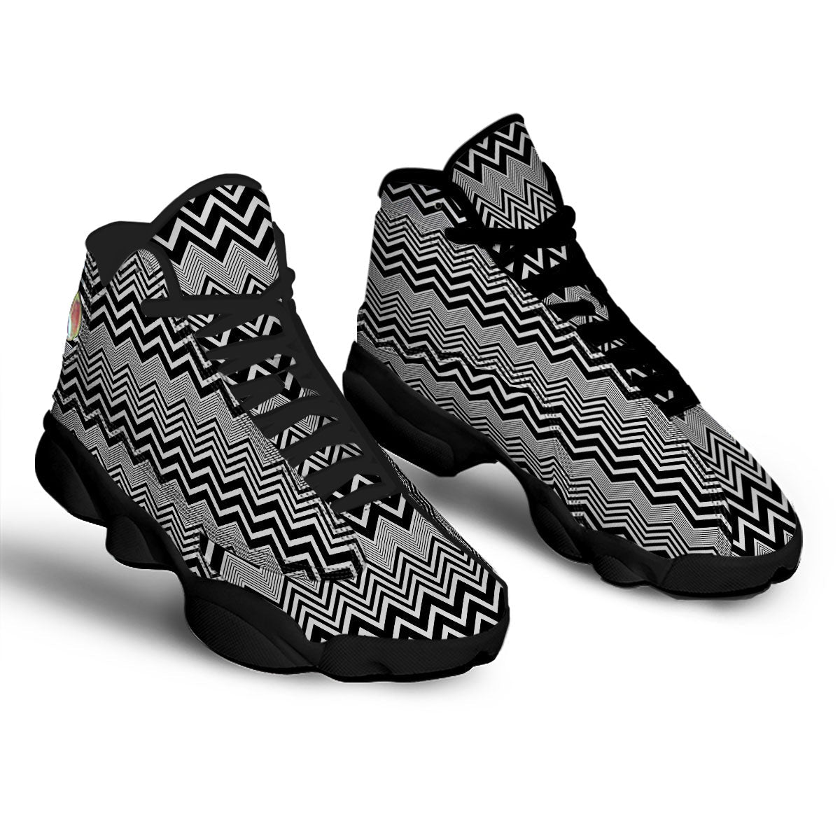 Zigzag White And Black Print Pattern Black Basketball Shoes-grizzshop