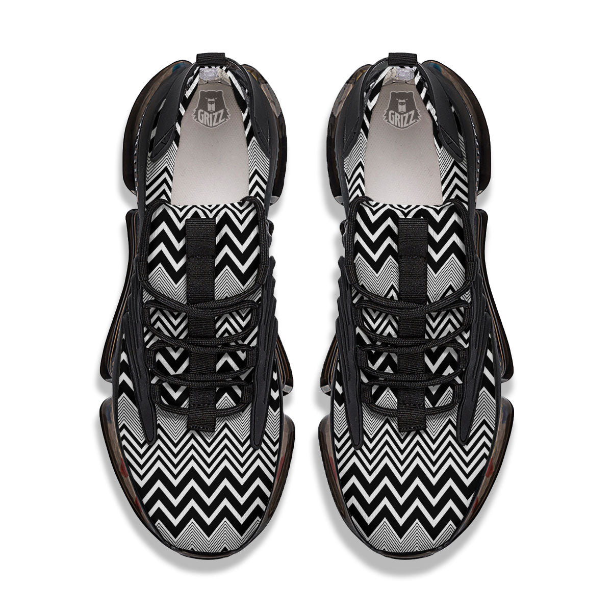 Zigzag White And Black Print Pattern Black Gym Shoes-grizzshop