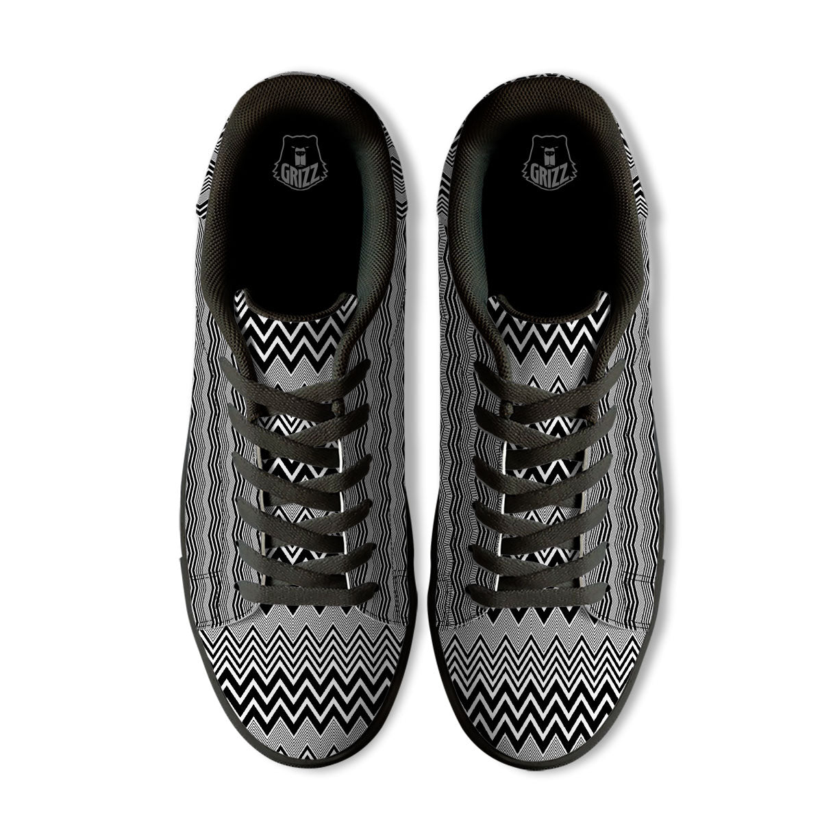 Zigzag White And Black Print Pattern Black Low Top Sneakers-grizzshop
