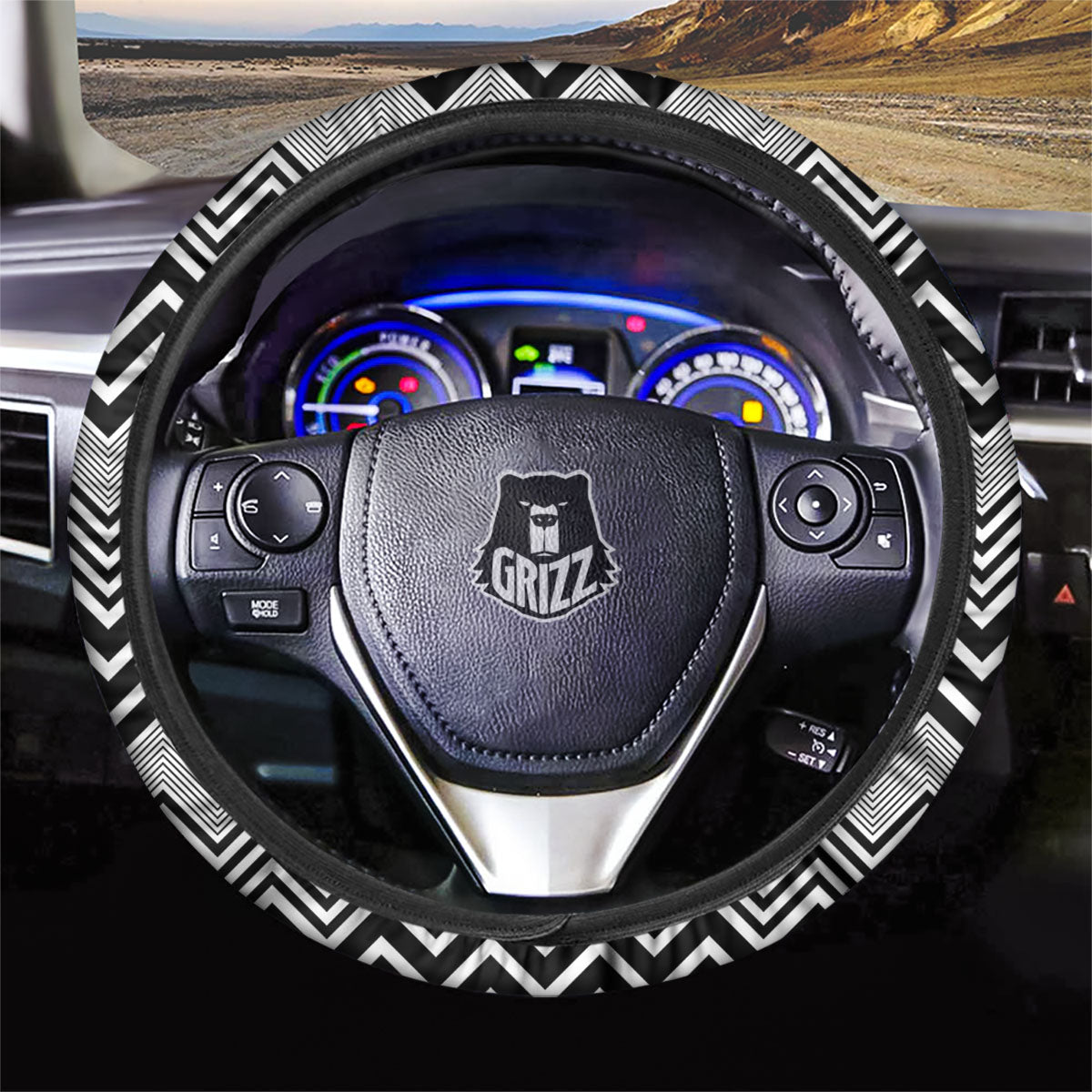Zigzag White And Black Print Pattern Car Steering Wheel Cover-grizzshop