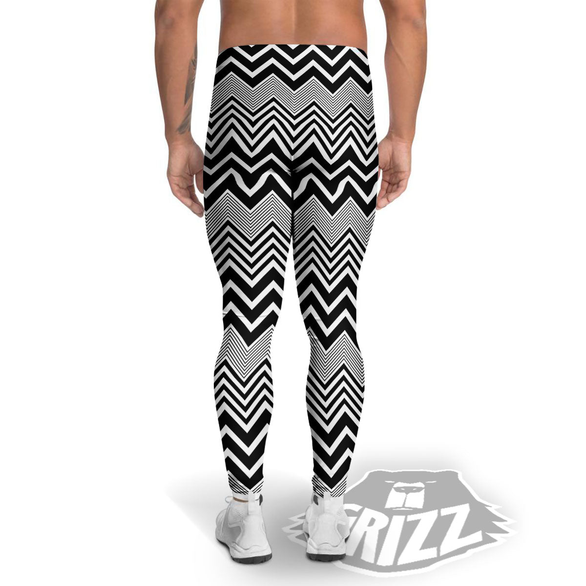 Zigzag White And Black Print Pattern Men's Leggings-grizzshop