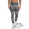 Zigzag White And Black Print Pattern Men's Leggings-grizzshop