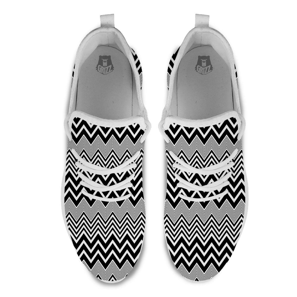 Zigzag White And Black Print Pattern White Athletic Shoes-grizzshop