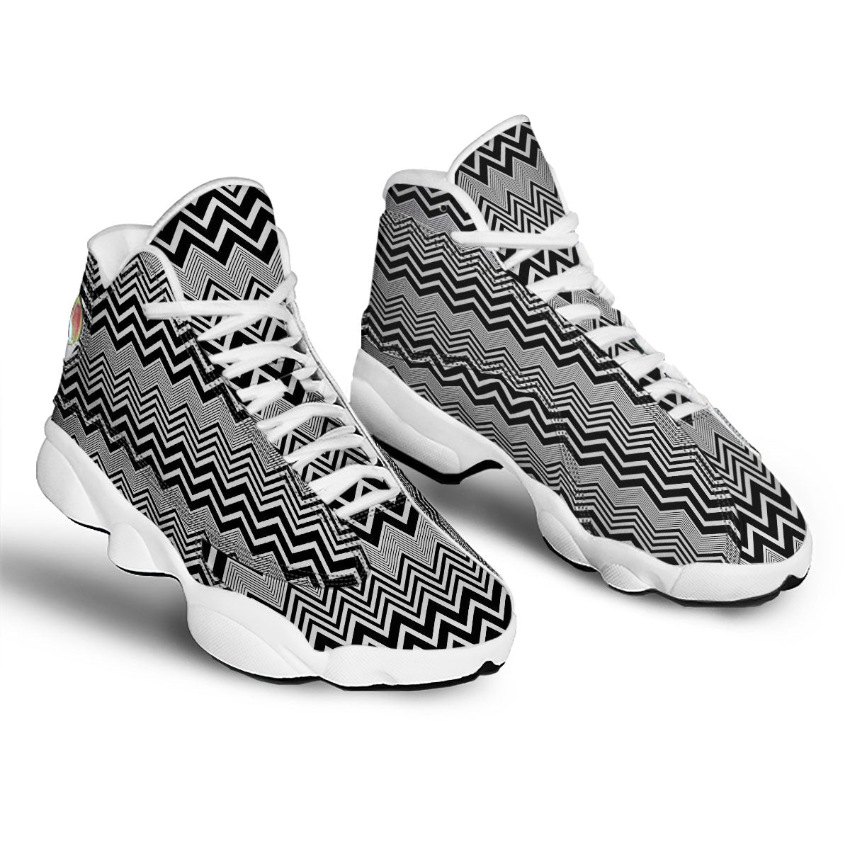Zigzag White And Black Print Pattern White Basketball Shoes-grizzshop