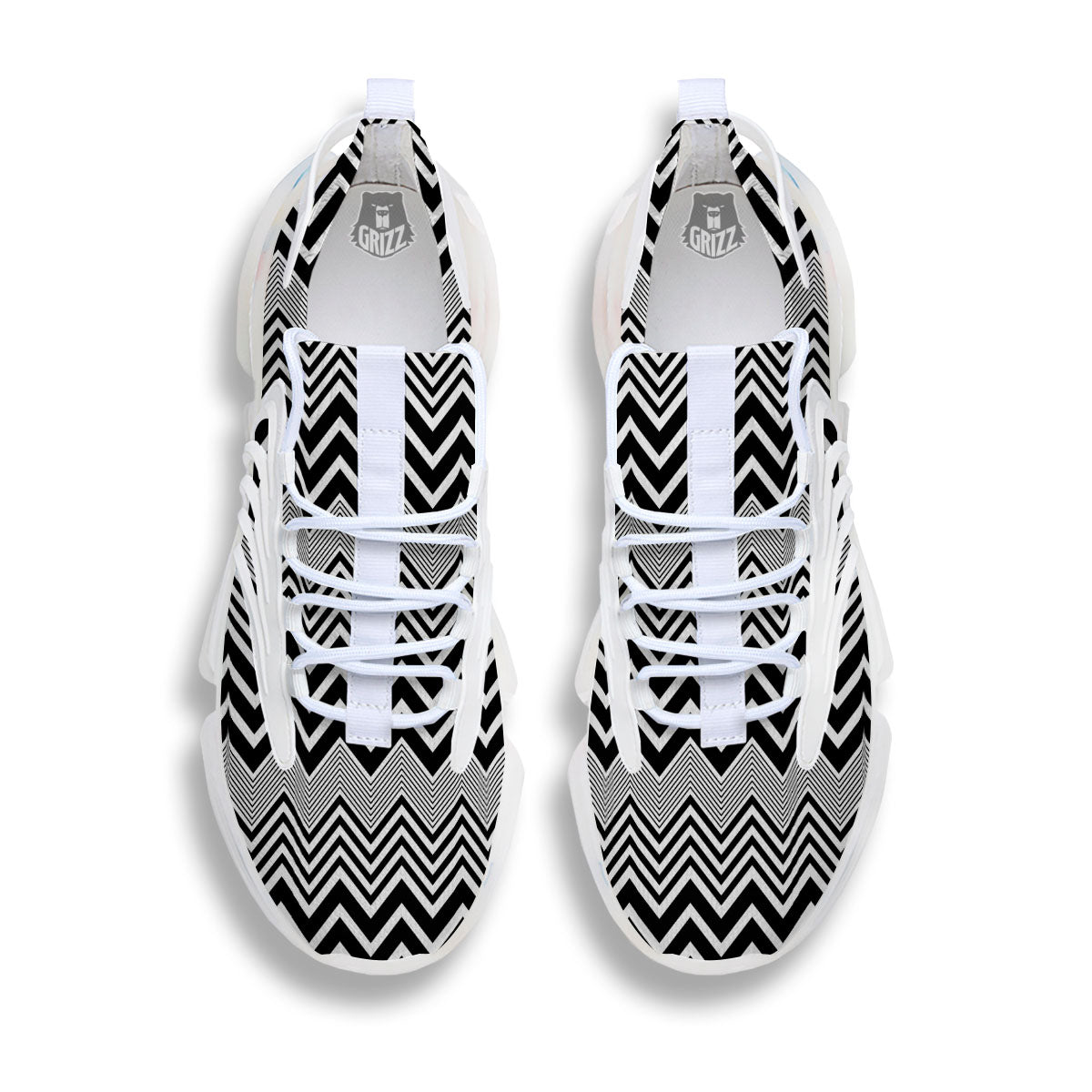 Zigzag White And Black Print Pattern White Gym Shoes-grizzshop