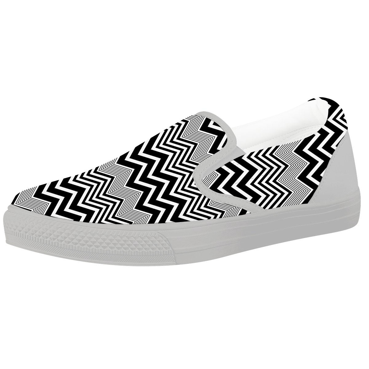 Zigzag White And Black Print Pattern White Slip On Shoes-grizzshop