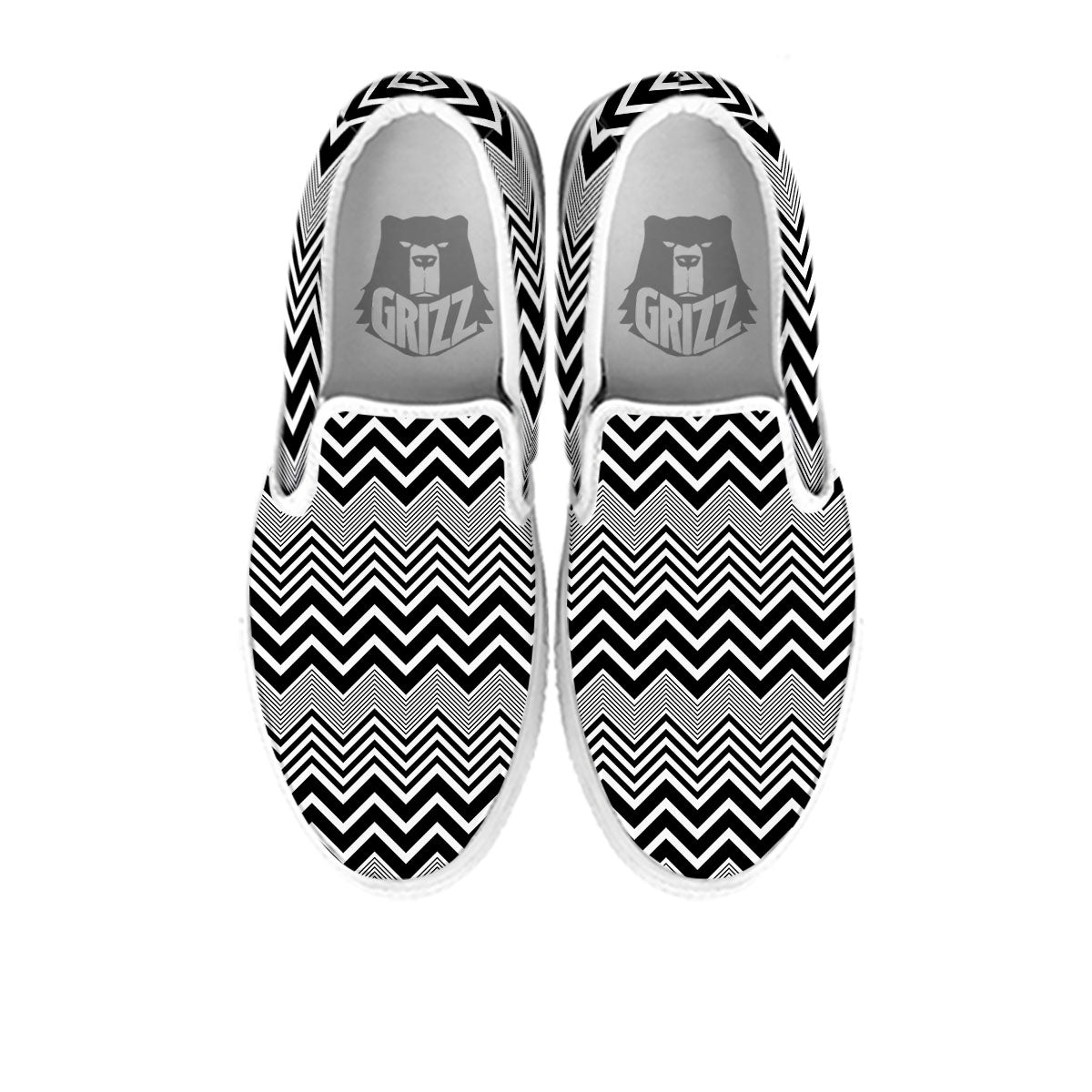 Zigzag White And Black Print Pattern White Slip On Shoes-grizzshop