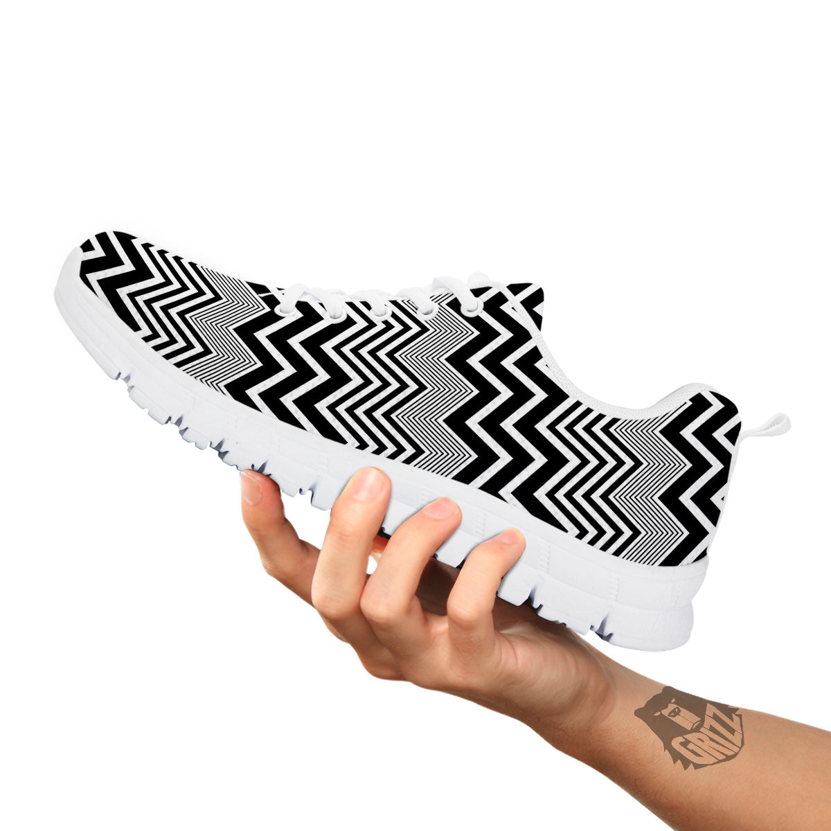 Zigzag White And Black Print Pattern White Sneaker-grizzshop