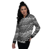 Zigzag White And Black Print Pattern Women's Bomber Jacket-grizzshop