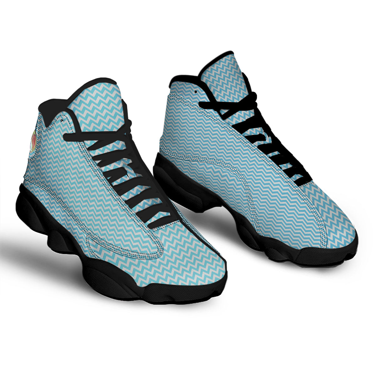 Zigzag White And Blue Print Pattern Black Basketball Shoes-grizzshop