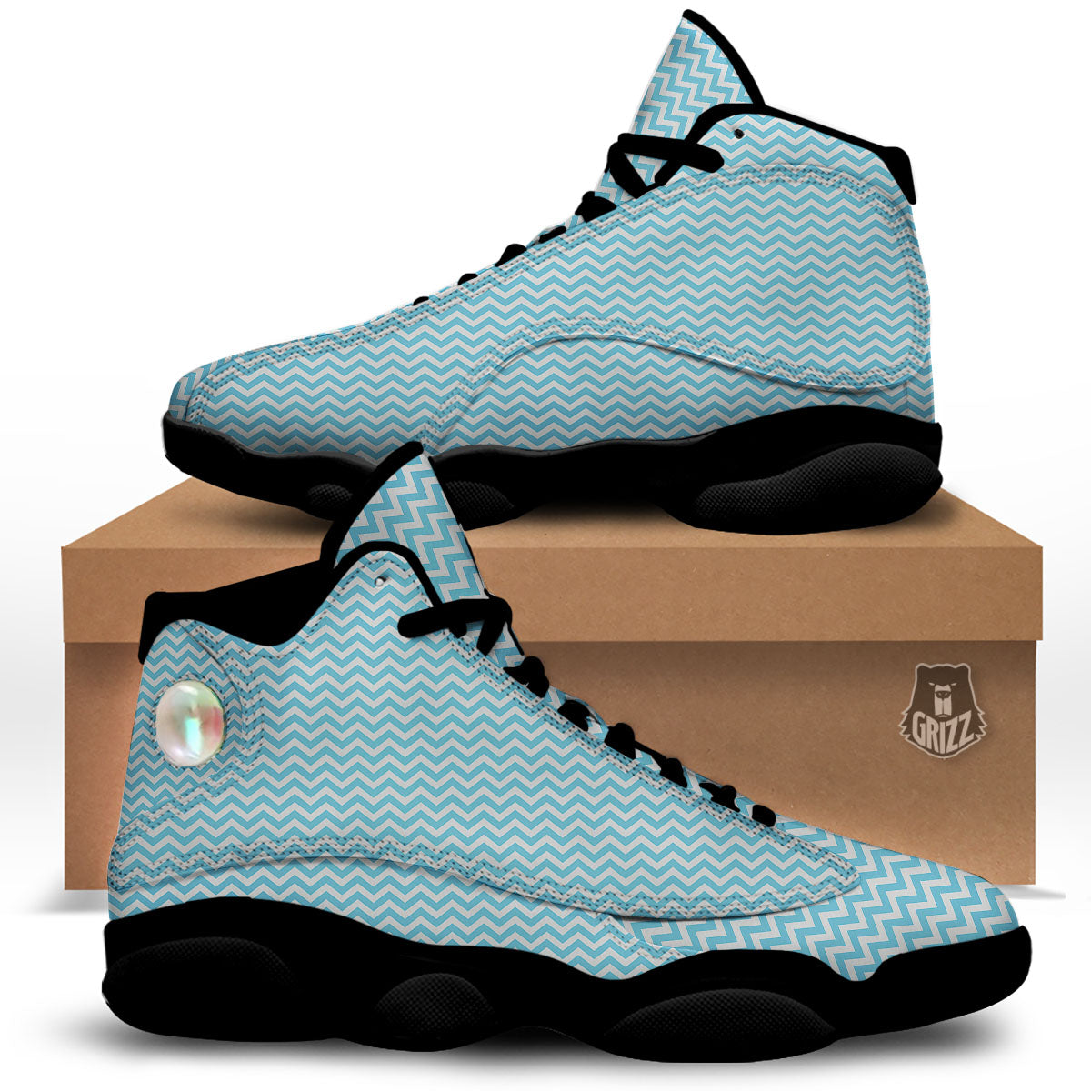 Zigzag White And Blue Print Pattern Black Basketball Shoes-grizzshop