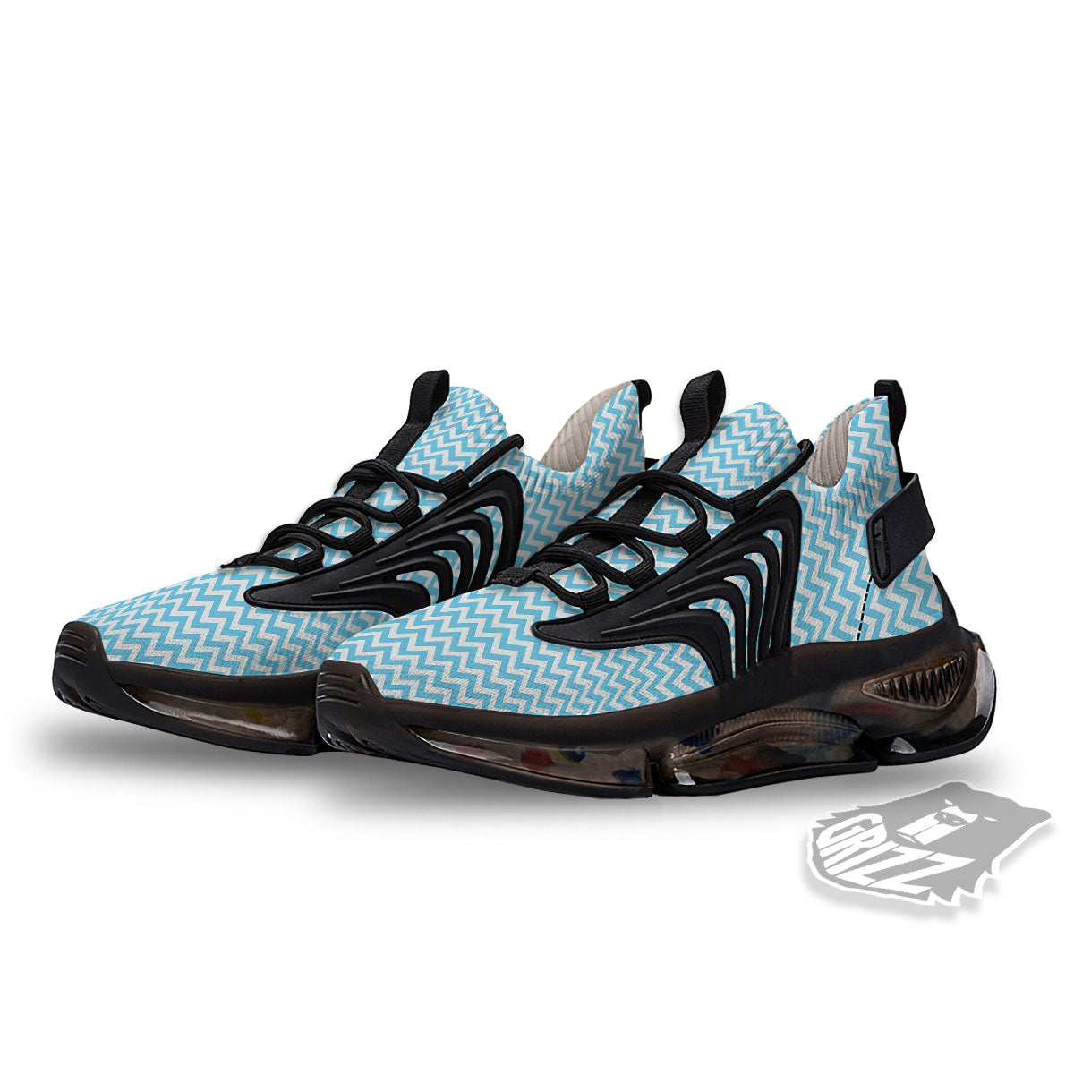 Zigzag White And Blue Print Pattern Black Gym Shoes-grizzshop