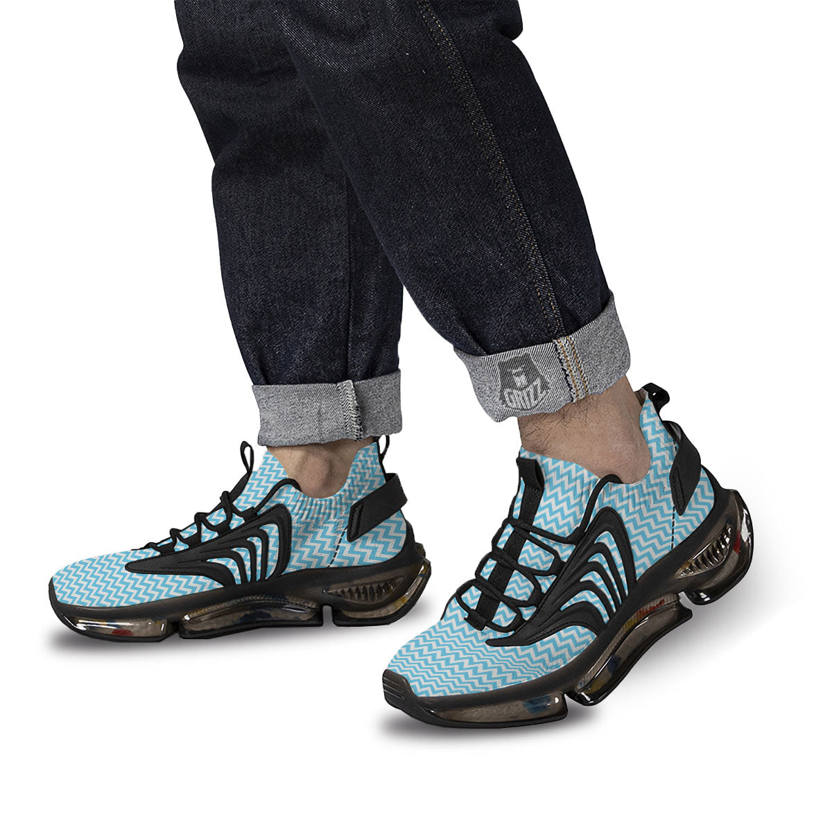 Zigzag White And Blue Print Pattern Black Gym Shoes-grizzshop